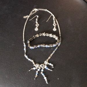 Blue Crystal Necklace, Earrings, and Bracelet